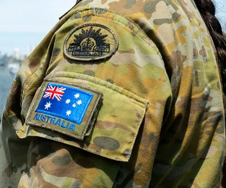 The Australian flag patch on the sleeve of a service uniform